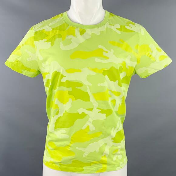 VALENTINO Size M Neon Green Yellow Camouflage Cotton Crew Neck T-shirt - Picture 1 of 15